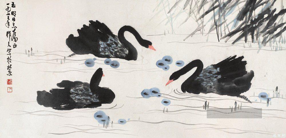 Wu zuoren schwarze Schwäne Chinesische Malerei Ölgemälde